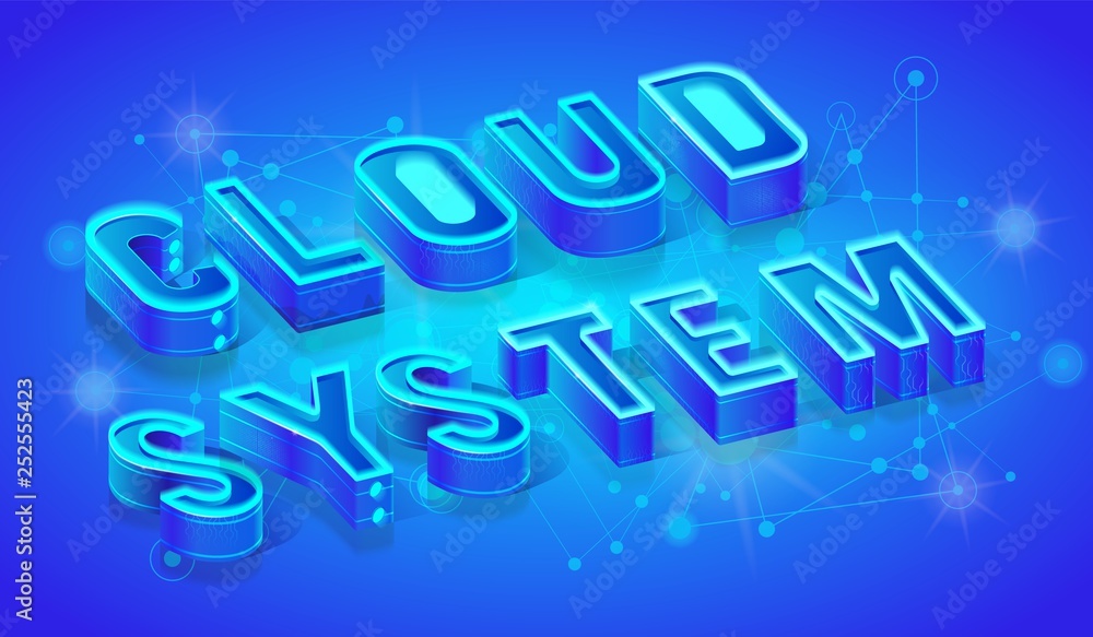 Cloud System 3d Isometric Vector Banner Template Cloud System 3d Isometric Vector Banner Template