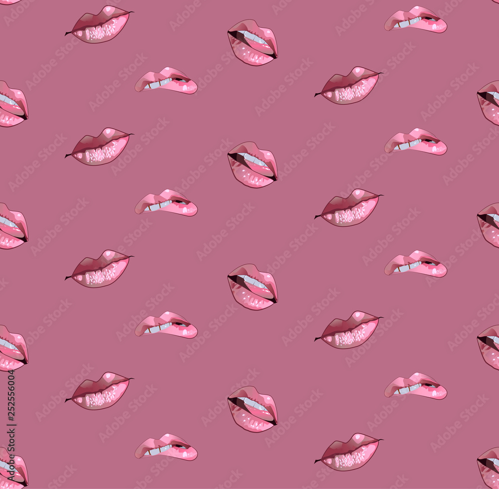 Lips pattern. Vector seamless pattern with woman s pink kissing Lips pattern. Vector seamless pattern with woman s pink kissing