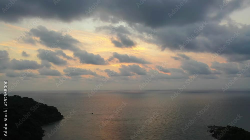 Sunset in the Beach with Yellow Sun and Sea Waves Landscape. 4k Sunset in the Beach with Yellow Sun and Sea Waves Landscape. 4k