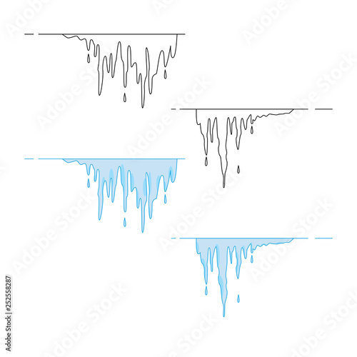 Set of icicles in linear and full color styles. Flat style.