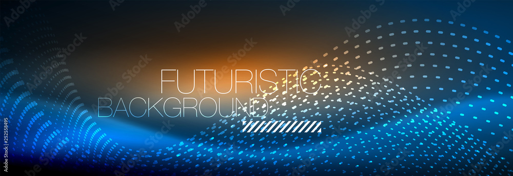 Glowing abstract wave on dark, shiny motion, magic space light. Vector techno abstract background Glowing abstract wave on dark, shiny motion, magic space light. Vector techno abstract background