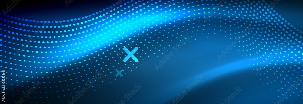 Glowing abstract wave on dark, shiny motion, magic space light. Vector techno abstract background Glowing abstract wave on dark, shiny motion, magic space light. Vector techno abstract background