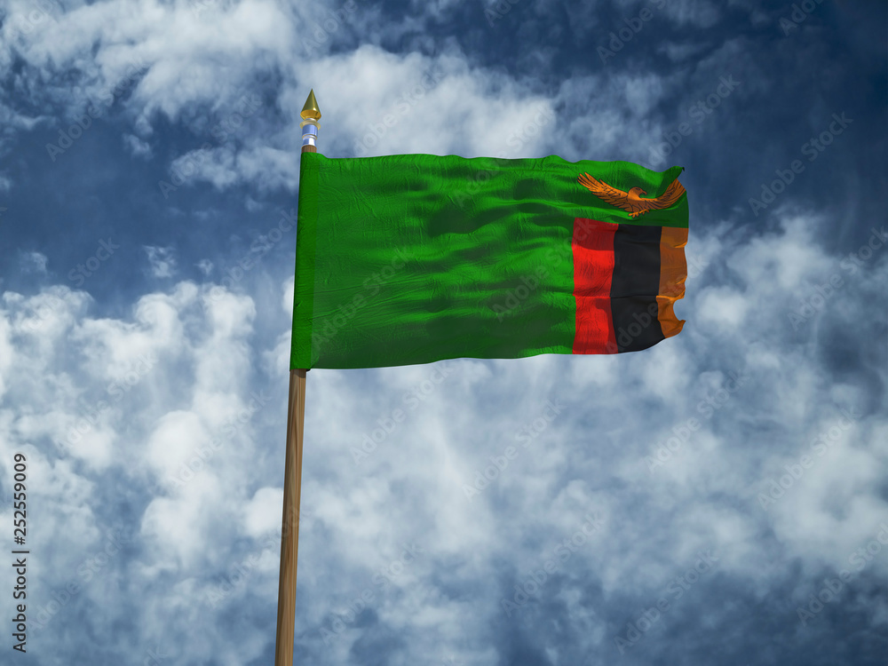 Zambia flag Silk waving flag of Zambia made transparent fabric with ...