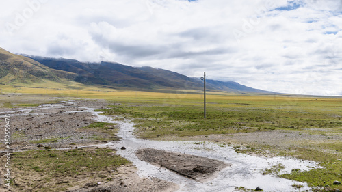 View of grass filed on the east side of the Nyenchen Tanglha Mountains range in Damxung(Dangxiaong) County, Lhasa, Tibet, China. photo