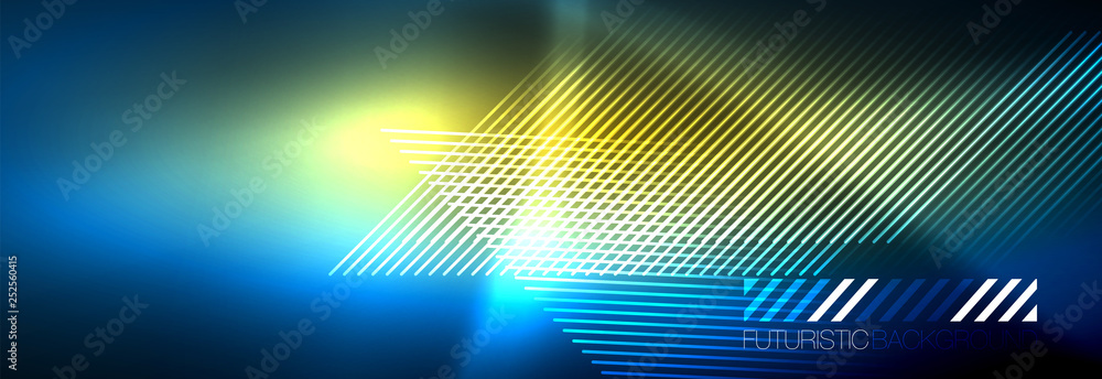 Neon glowing techno lines, hi-tech futuristic abstract background template with lines Neon glowing techno lines, hi-tech futuristic abstract background template with lines