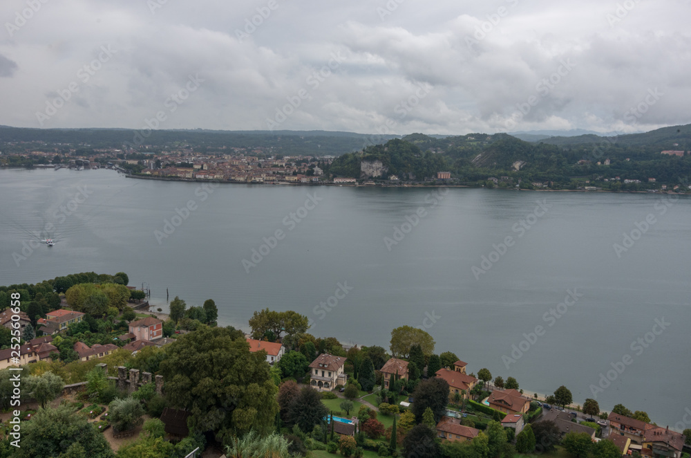 Town of Arona on Maggiore Lake, Piedmont, Italy. View from Rocca di Angera