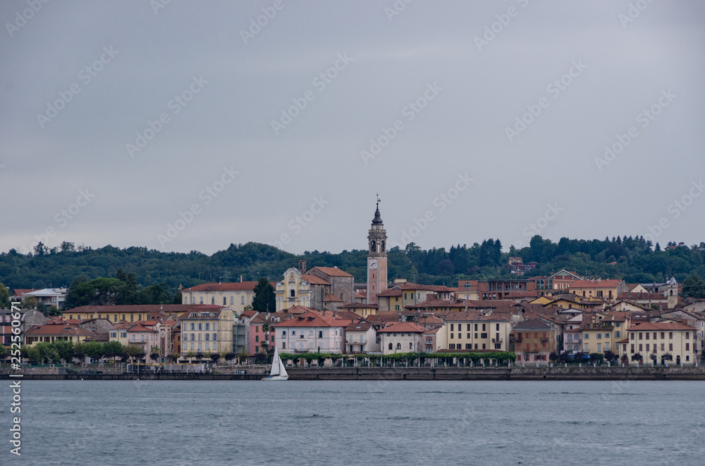 Town of Arona on Maggiore Lake, Piedmont, Italy. View from Rocca di Angera