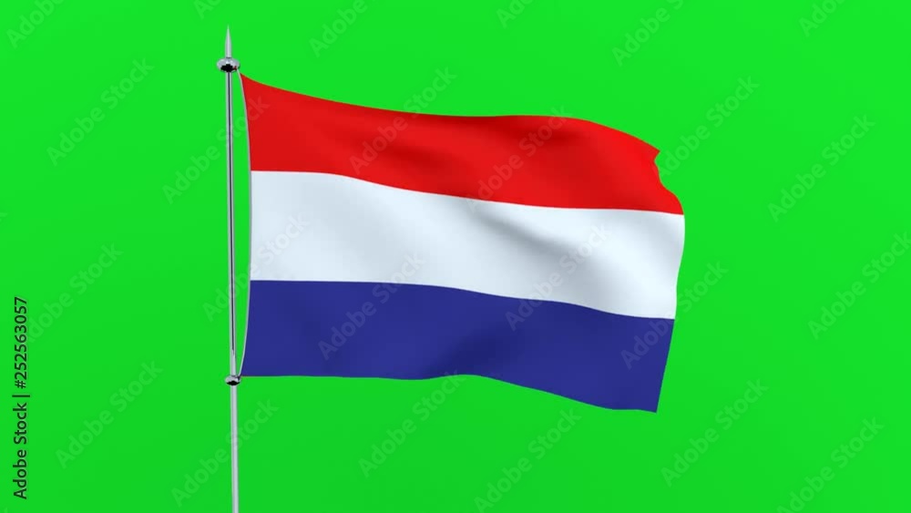 Flag of the country Netherlands flutters on green background. 3D rendering Flag of the country Netherlands flutters on green background. 3D rendering