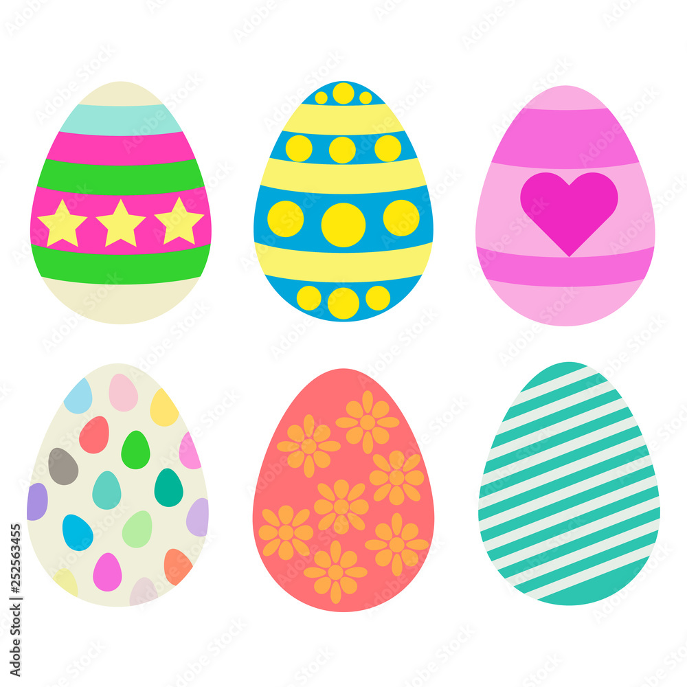 Easter eggs set, collection vector isolated on white background. Easter is a Christian holiday celebrating Jesus Christ returning from the dead.