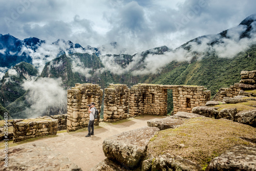 Incas architecture in front of Huayna Picchu