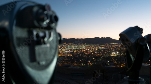 Observation Deck Overlooking El Paso City and Neighborhood Streets and Mountains at Sunset