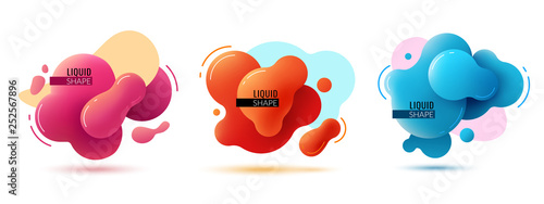 Liquid shape banners. Fluid shapes abstract color elements paint forms memphis graphic texture 3d modern design