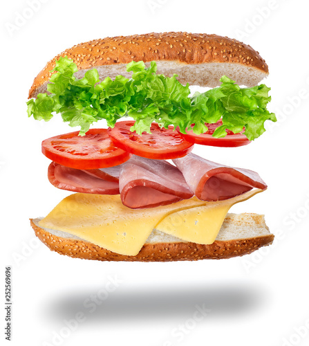 Fotografie sandwich with flying ingredients