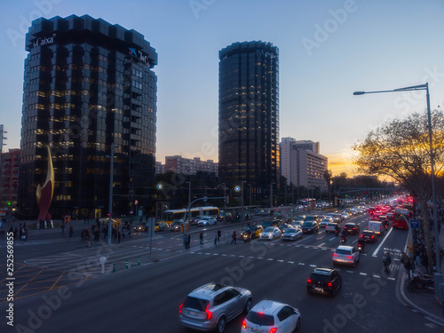 Photography Barcelona. Urban street in the city. Aerial photo. Spain