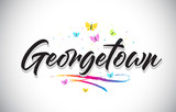 Georgetown Handwritten Vector Word Text with Butterflies and Colorful Swoosh.