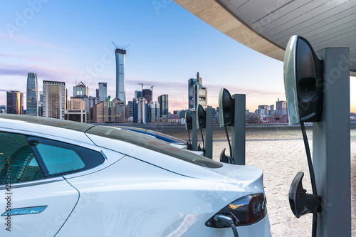 electric car charging in station