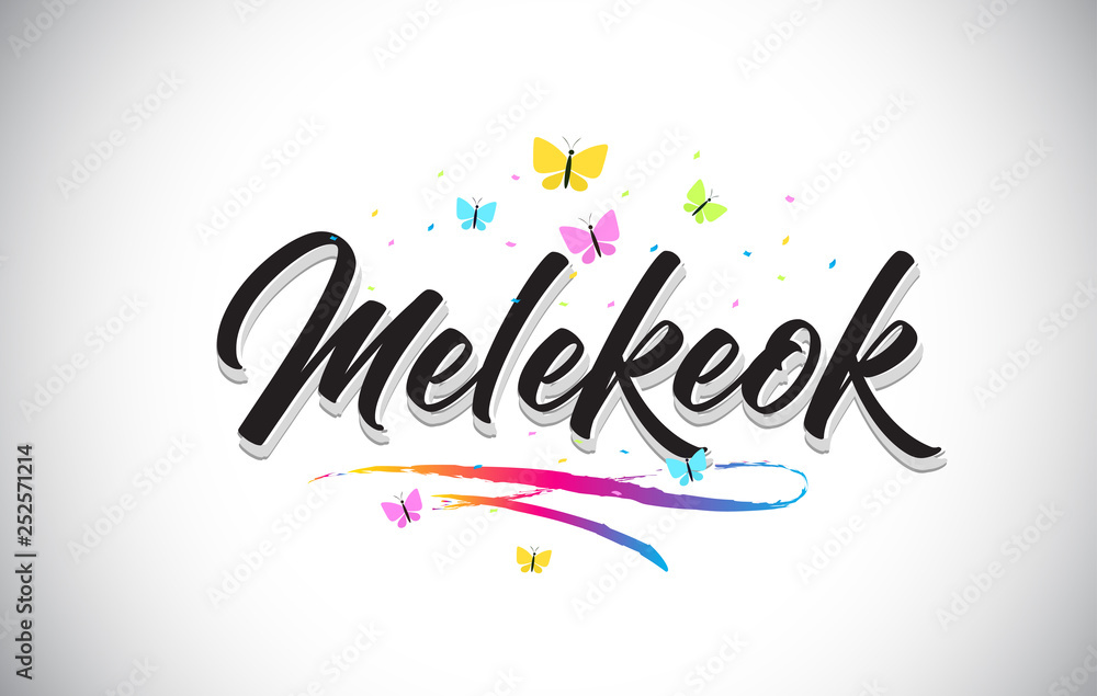 Melekeok Handwritten Vector Word Text with Butterflies and Colorful