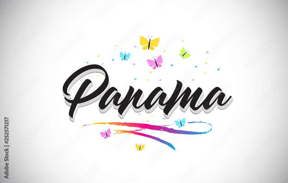 custom made wallpaper toronto digitalPanama Handwritten Vector Word Text with Butterflies and Colorful Swoosh.