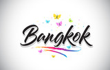 Bangkok Handwritten Vector Word Text with Butterflies and Colorful Swoosh.