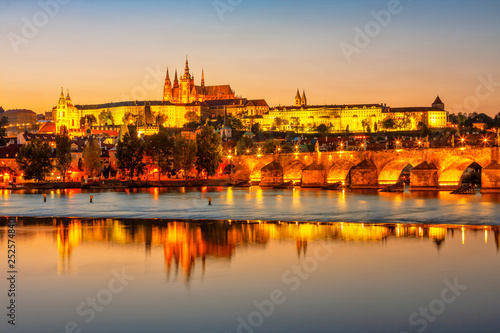 View of the Cathedral of St. Vitus in the evening, Hradcany (Prague).