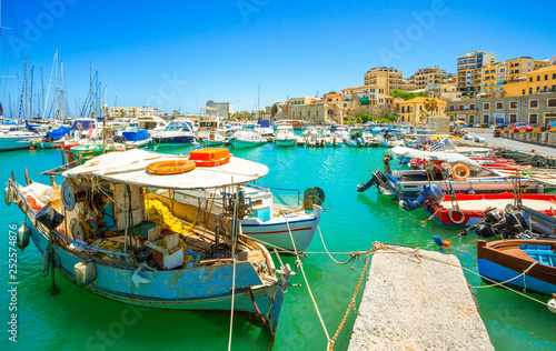 Boats in the old port of Heraklion, Crete, Greece. photo