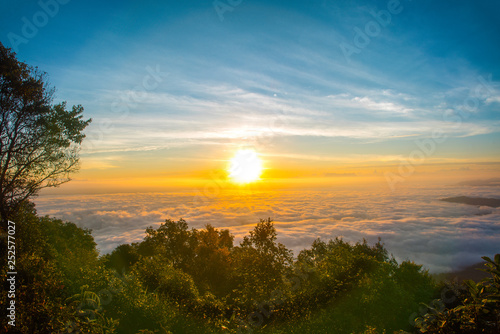 morning and sunrise on the winter season over the mountain layer at chingmai   thailand.