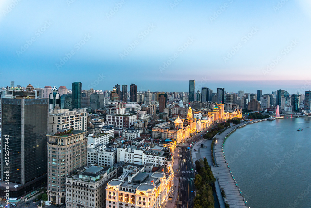 shanghai skyline at dusk shanghai skyline at dusk