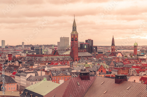 Panoramic view over the rooftops of Copenhagen and Scandic Palace Hotel, Denmark