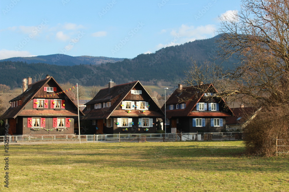 Obraz premium Drei Häuser im Schwarzwald