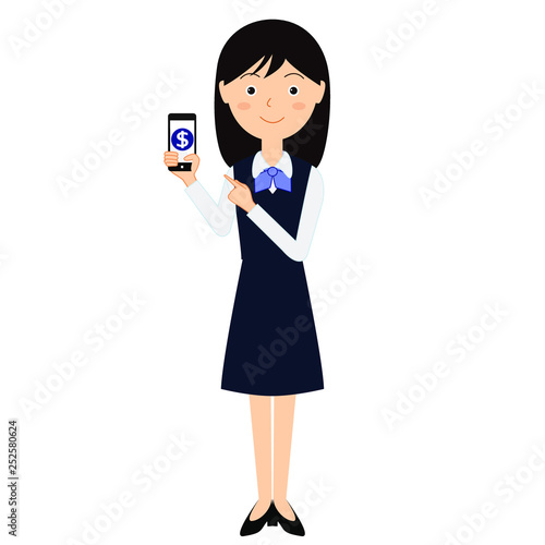 スマートフォンを持つビジネス制服の女性
