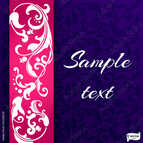Ornamental frame template, blue and pink postcard.