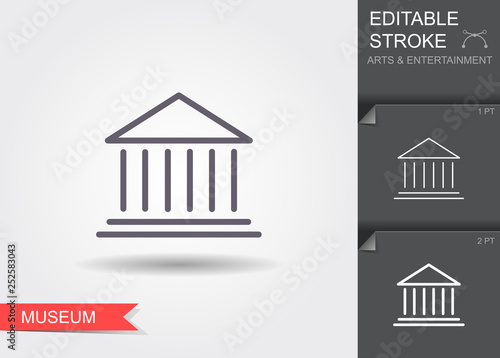 Classical Museum building. Line icon with shadow and editable stroke