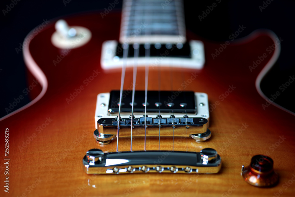 Fototapeta premium Electric Guitar Bridge Pick Up, Tailpiece and Strings