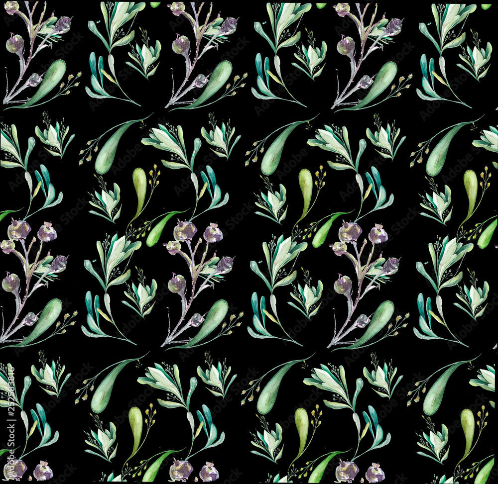 illustration of watercolor floral patterns on a black background