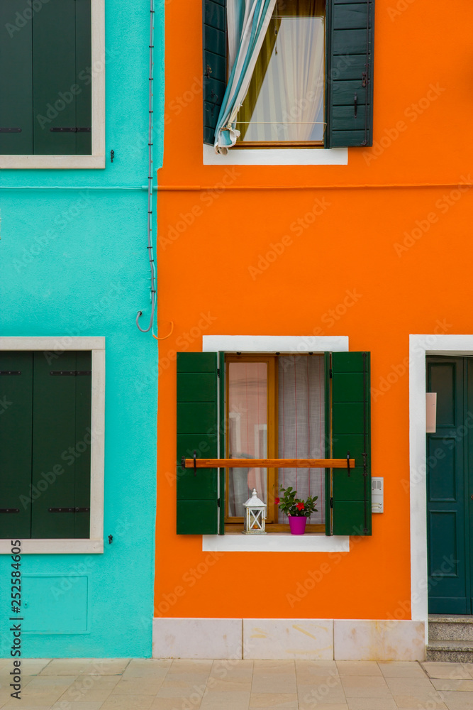 Colorful houses in Burano, an island in the Venetian Lagoon