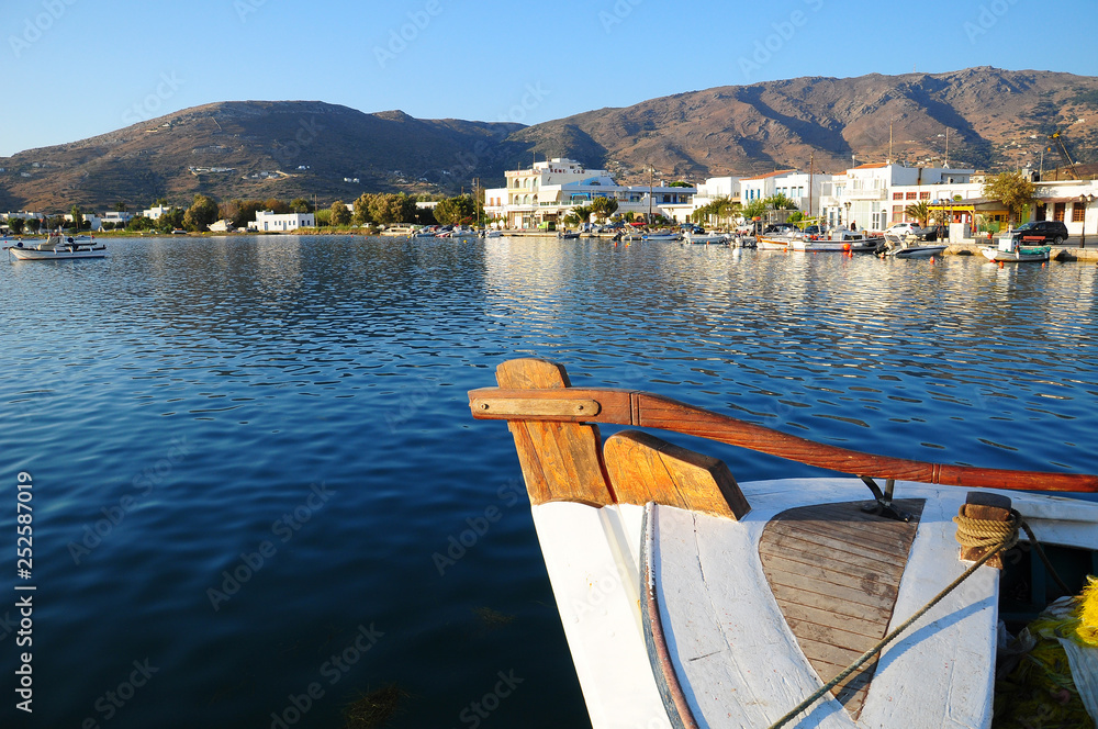 Boat in the bay of Gavrio Andros Island Greece