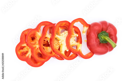 Bild auf Leinwand Set of sliced  red bell pepper section pieces isolated over white background, vi