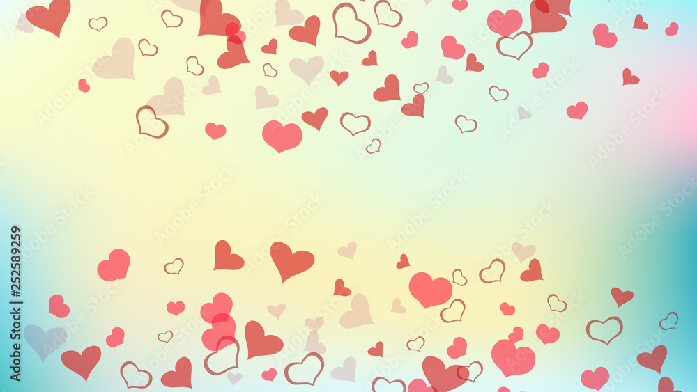 A sample of wallpaper design, textiles, packaging, printing, holiday invitation for birthday. Red on Gradient background Vector. Red hearts of confetti are flying. Happy background. A sample of wallpaper design, textiles, packaging, printing, holiday invitation for birthday. Red on Gradient background Vector. Red hearts of confetti are flying. Happy background.