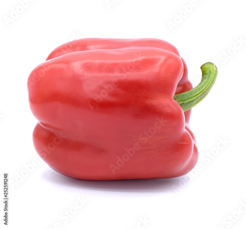 Fotografie Set of sliced  red bell pepper section pieces isolated over white background, vi