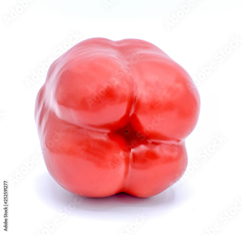 Set of sliced  red bell pepper section pieces isolated over white background, view above © nitiphon
