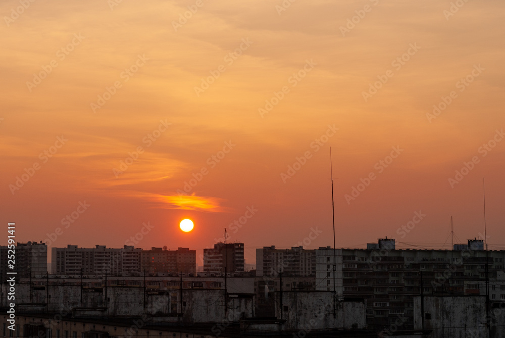 Sunset over the residential buildings