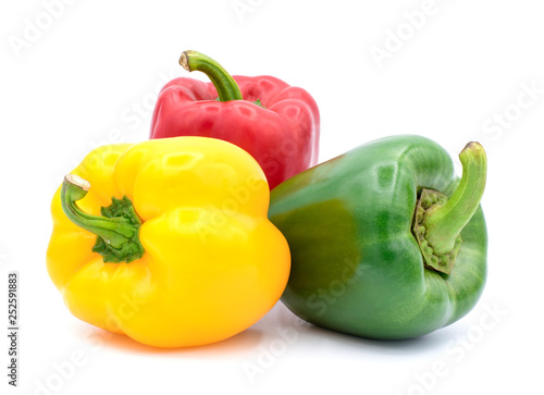 Obraz na plátně Set of sliced  red bell pepper section pieces isolated over white background, vi