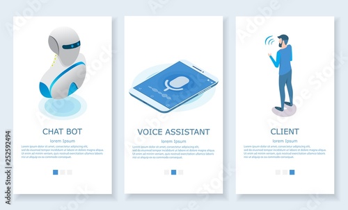 Vector voice assistant website and mobile app template set