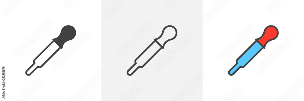 Medical Pipette icon. Line, glyph and filled outline colorful version, Eye dropper outline and filled vector sign. Symbol, logo illustration. Different style icons set. Pixel perfect vector graphics Medical Pipette icon. Line, glyph and filled outline colorful version, Eye dropper outline and filled vector sign. Symbol, logo illustration. Different style icons set. Pixel perfect vector graphics