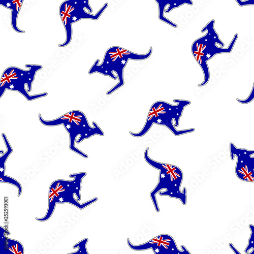 Vector seamless flat pattern of Australia and kangaroo. 26 january - national Australian holiday and a vacation. Australian concept. Design for web page  fabric  wallpaper  textile  flyers  brochures.
