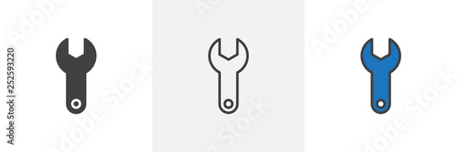 Wrench icon. Line, glyph and filled outline colorful version, Spanner repair tool outline and filled vector sign. Symbol, logo illustration. Different style icons set. Pixel perfect vector graphics