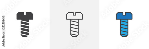 Bolt, screw icon. Line, glyph and filled outline colorful version, outline and filled vector sign. Symbol, logo illustration. Different style icons set. Pixel perfect vector graphics