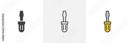 Screwdriver icon. Line, glyph and filled outline colorful version, repair tool outline and filled vector sign. Symbol, logo illustration. Different style icons set. Pixel perfect vector graphics photo
