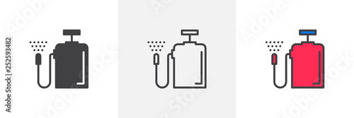 Pressure sprayer icon. Line, glyph and filled outline colorful version, fertilizer sprayer outline and filled vector sign. Symbol, logo illustration. Different style icons set. Pixel perfect vector 