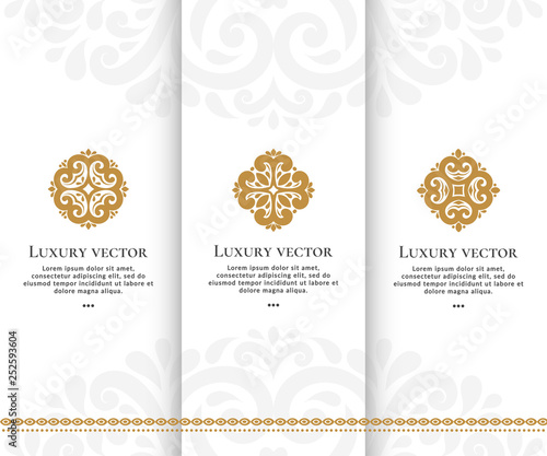 Set of vector emblem. Elegant  classic elements. Can be used for jewelry  beauty and fashion industry. Great for logo  monogram  invitation  flyer  menu  brochure  background  or any desired idea.